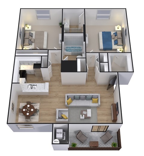 Floor plan for 2 beds, 2 baths, 898 sqft
